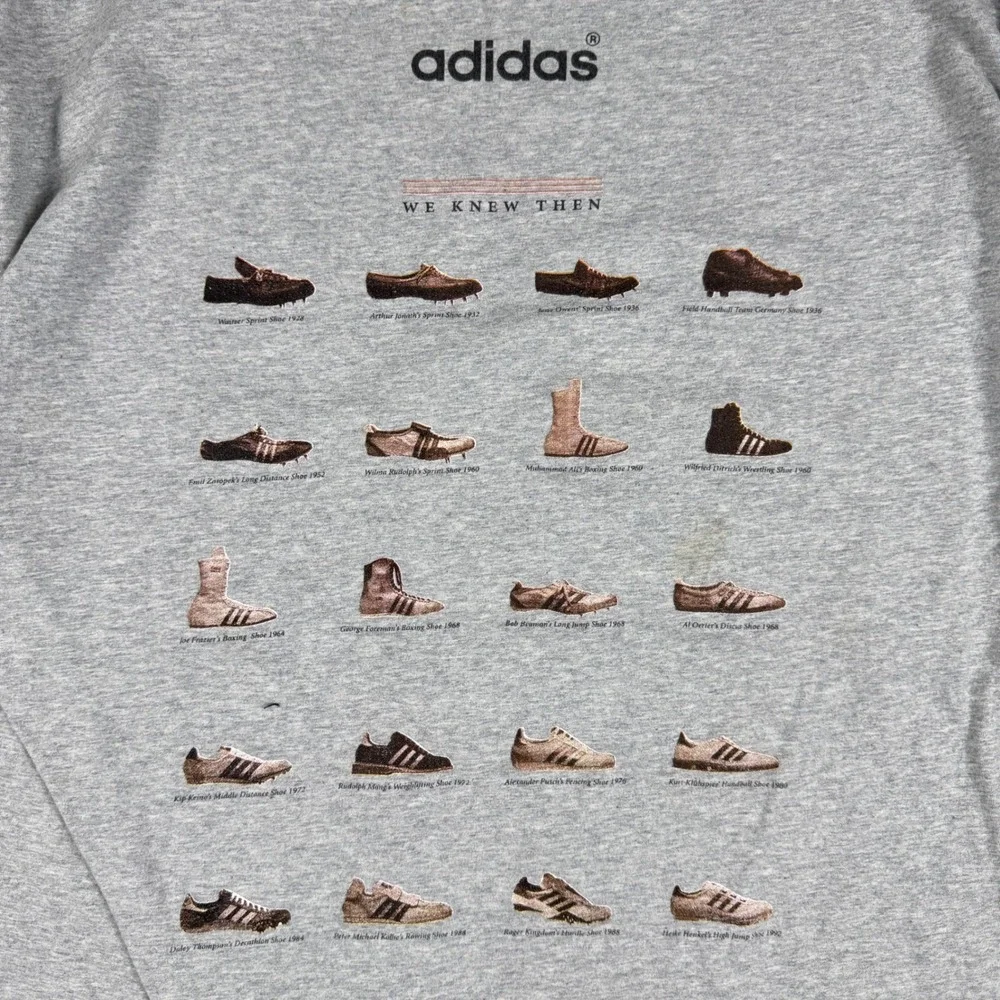 Vtg Adidas We Knew Then We Know Now Sneaker History T-Shirt Men's XL‎ Gray